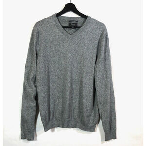 Nordstrom Sweater Cotton Cashmere Blend Heather Gray V-Neck Knit Pullover Large